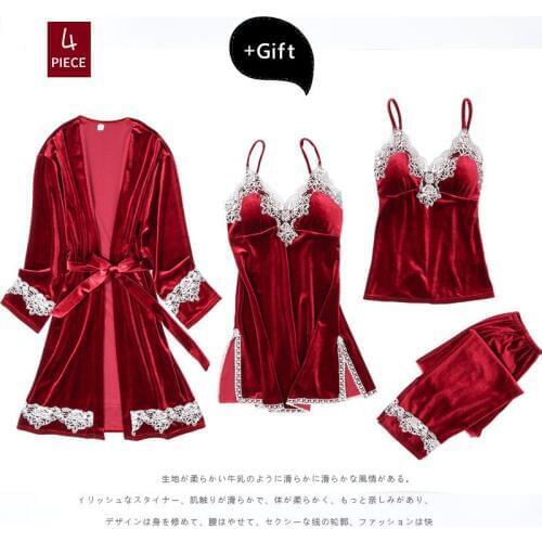 3/4 Sets Flannel Bath Robe Sleepwear Kimono Robe Bathrobe Women Sexy Thick Warm Female Robe Dressing Gowns Nightgown Pajamas