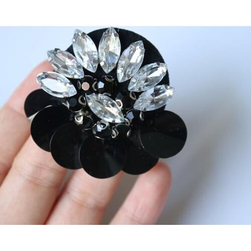 5pc/lot flower patches for clothes black Rhinestone beaded Parches para la ropa DIY sew on parches Embroidery appliques