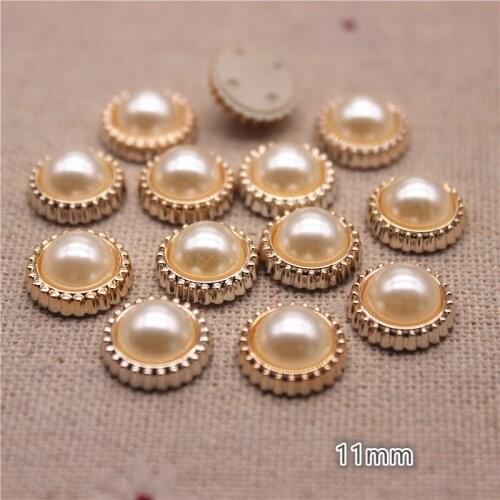 50pcs 11mm Golden Gear Lace Pearl Plastic Flat back Button Decoration Sewing Craft Scrapbook Accessories
