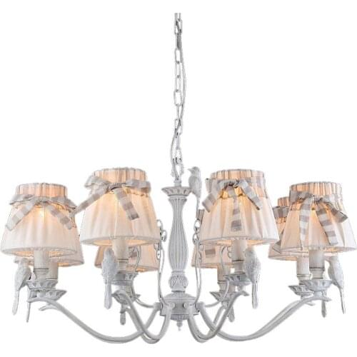 American Iron Bird chandelier Girl Bedroom Princess room lamp European romantic bow fabric Chandelier
