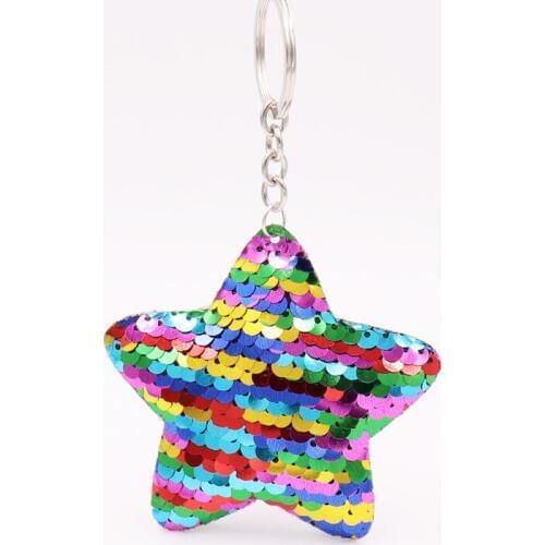 Sequin Keychain Five-pointed Star Reflective Double-Sided Sequin Animal Sponge Filled Keychain Toys