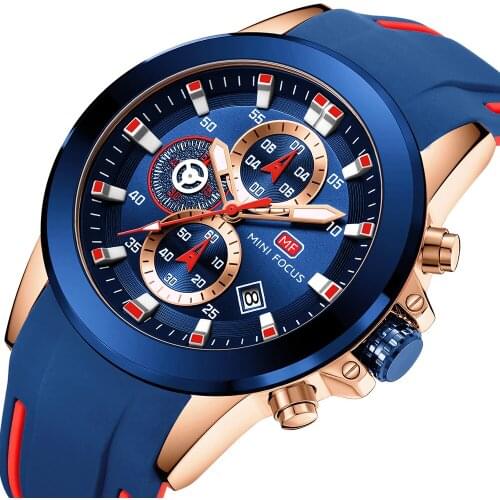 MINIFOCUS Chronograph Mens Watches Top Brand Luxury Casual Sport Watch Men Quartz Date Silicone Wristwatches Waterproof Clock