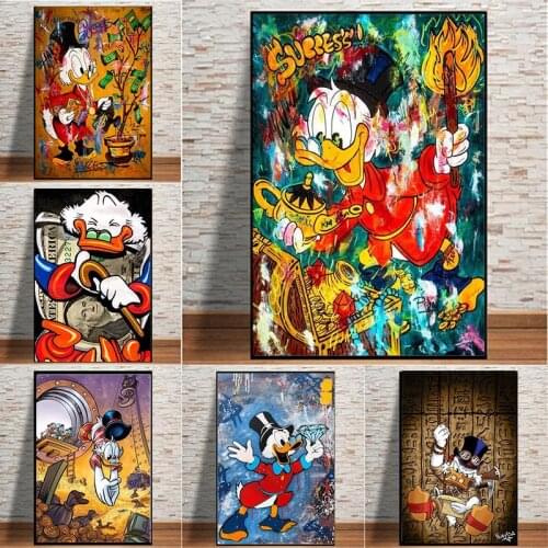 Disney Donald Duck Graffiti Art Colorful Canvas Painting Wall Art Picture Cartoon Poster and Print Living Room Home Decor