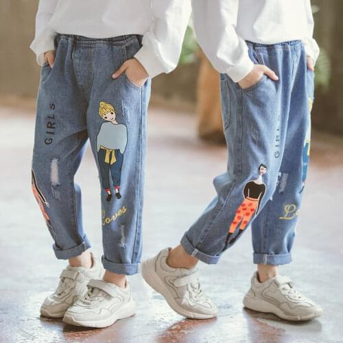 10 years old blue girl jeans kids hot sale quality 2018 spring girls jeans childrens clothing childrens clothing cartoon jeans
