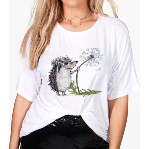 Womens T-shirts Hedgehog Cartoon Trend Clothing Cheap Things Free Shipping O-Neck Loose Pop Streetwear Harajuku Russia Tshirt