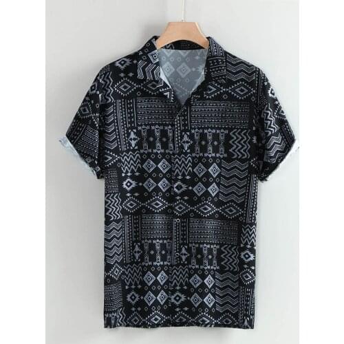 Print Hawaiian Aloha Shirt Men Summer Short Sleeve Beach Shirts Fashion Lapel Leaf Print Boho Top Blouse 2021 New