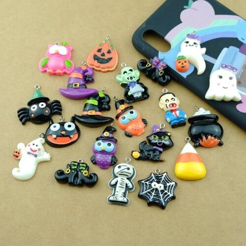Kawaii Halloween Spider Owl Charms For Earring Bracelets Key Chain Jewelry Making DIY Craft Pendants Handmade Dollhouse