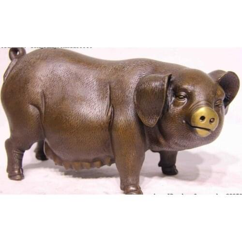 Chinese Folk Fengshui Bronze Copper Wealth Zodiac Year Pig Sow Animal Statue
