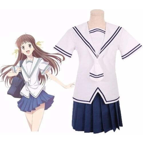 Anime Fruits Basket Tohru Honda Cosplay Costume Japanese School Uniform Blouse Skirt Set Girl Summer White JK Sailor Dress Suit