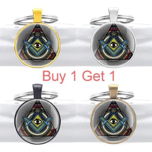 Buy 1 Get 1 2020 New Arrivals Gods Eye Freemasonry Glass Dome Metal Key Chain Classic Men Women Masonic Jewelry Gifts Key Rings