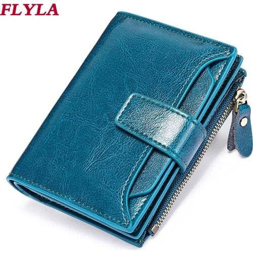 Small Wallet for Women Genuine Leather Bifold Compact RFID Blocking Multifunction Fashion Womens Wallet