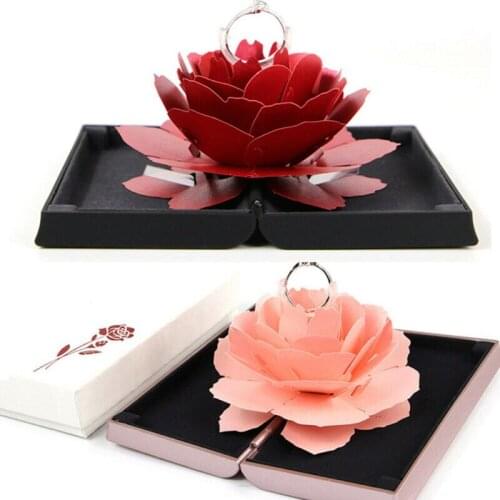 Fashion Elegant Rings Box Wedding Engagement Ring Rose Flower Gift Boxes 3D Vintage For Jewelry Display Storage Holder