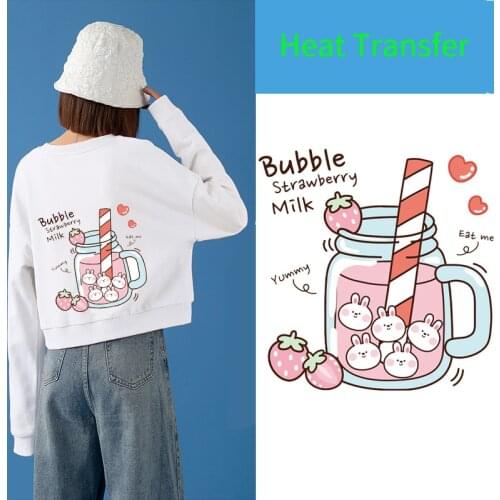 Cartoon anime bunny fruit drink bottle cute girl costume DIY heat transfer iron on accessories on clothes Patches