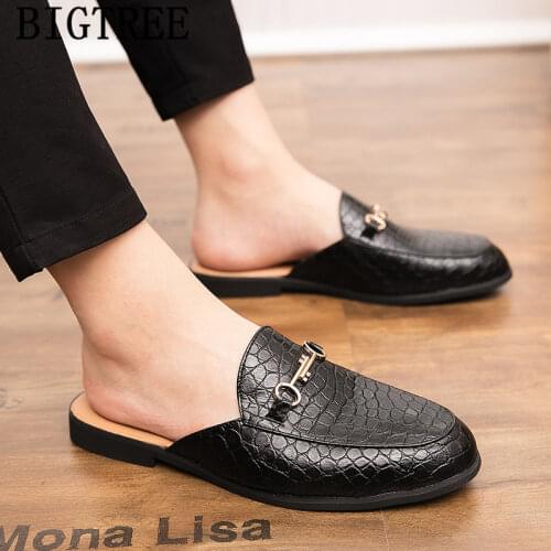 Men Leather Slippers Half Shoes for Men Mules Coiffeur Designer Shoes Men Mule Fashion Italian Mens Casual Shoes Zapato Hombre