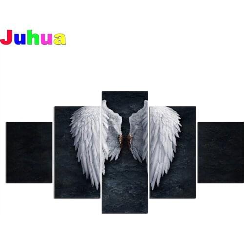5 Pcs set Feather angel wings 5d diy diamond painting full square round drill mosaic diamond stitch embroidery gift wall decor