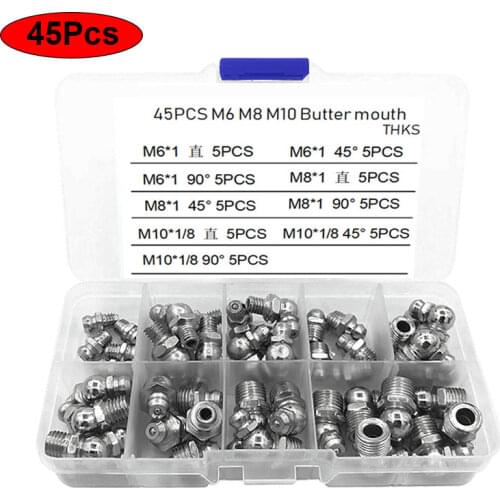 45Pcs M6 M8 M10 Straight 90° 45° Grease Nipple Set Grease Nipple Fitting Hardware Fastener