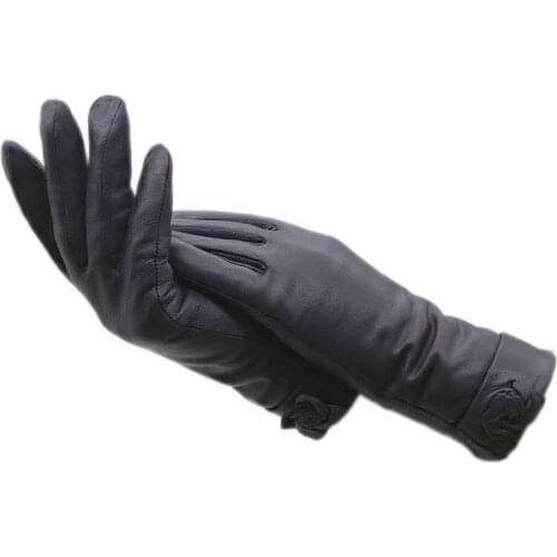 Purple winter ladies wrist fashion sheepskin gloves purple new warm leather driving thickened super soft lining autumn long glov