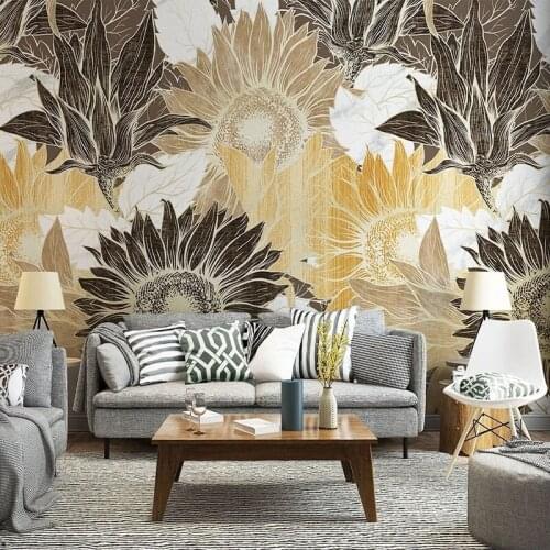 Custom Mural Wallpaper Modern Minimalist Light Luxury 3D Flower Sunflower Line Drawing Background Wall Mural Papel De Parede 3 D