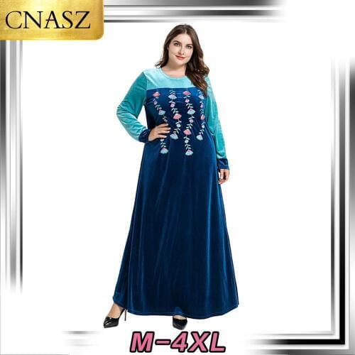 Latest Muslim Winter Fashion Large Size Womens Middle East Arabic Embroidered Velvet Kimono Islamic Turkey Dubai Elegant Style