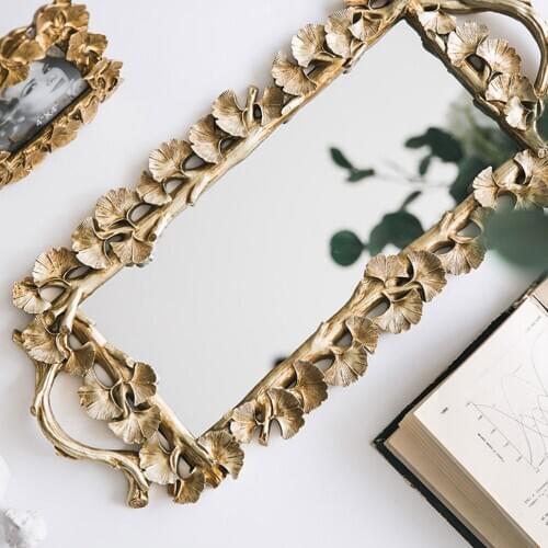 Rectangular Gingko Leaf Retro Carved Tray Mirror Carved Tool Tea Fruit Dessert Coffee Dessert Table Storage Tray Kitchen Tool