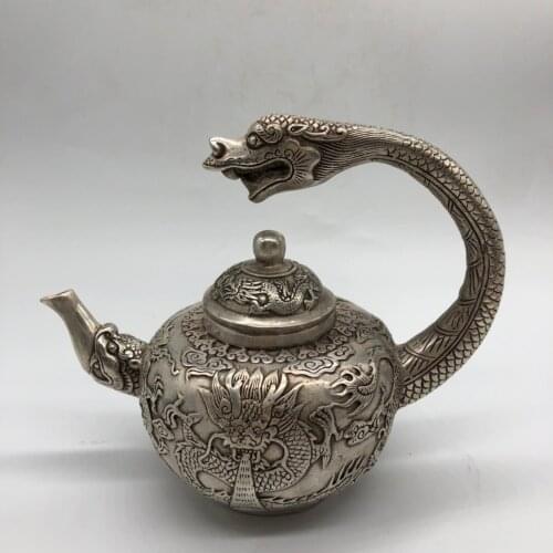 Collect China Fine Workmanship Cupronickel Sculpture Dragon Kettle Metal Crafts Home Decoration