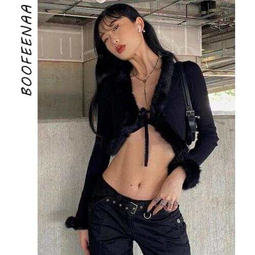 BOOFEENAA Sexy Knitted Cropped Sweaters Cardigan Y2k Streetwear Autumn Winter Clothes Women Tie Front Long Sleeve Top C66-CB25