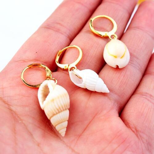 1Pair Ethnic Natural Shell Conch Earrings for Women Jewelry Beach Hoop Earrings New Fashion Womens Circle Earings E122