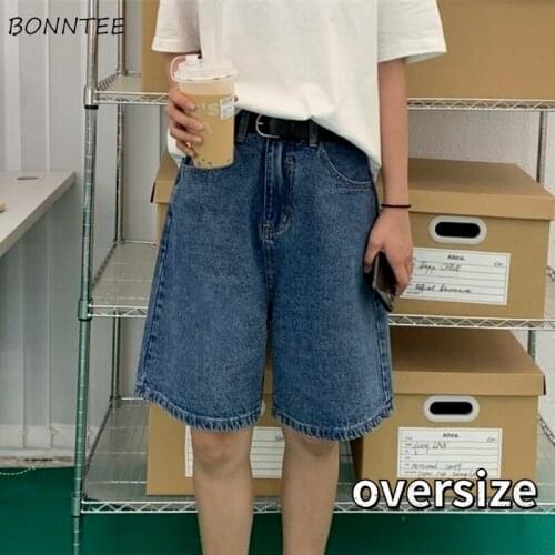 Shorts Women Pockets Knee Length Empire Streetwear Washed BF Oversize Vintage Summer Thin Clothing Loose Students Retro Baggiest