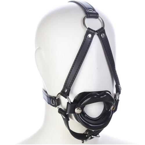 Silicone Force Open Mouth Gag Oral Sex Adult Games Faux Leather harness Bondage Hood,Head Restraint Sex Toys for Couples