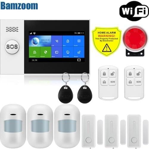 Wifi GSM Alarm System 433MHz Home Burglar Alarm Wireless & Wired Detector RFID TFT Touch Keyboard 11 Languages Compatible Alexa