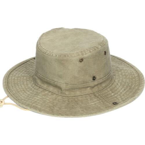Unisex Washed Denim Cotton Boonie Hat Wide Brim Sunscreen Chin Strap Outdoor Fishing Cap with Chin Strap 5 Colors
