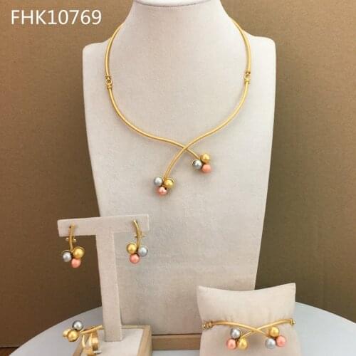 Yuminglai Fashion Design Luxury Three Tones Simple Beads Dubai Women Jewelry Sets FHK10769