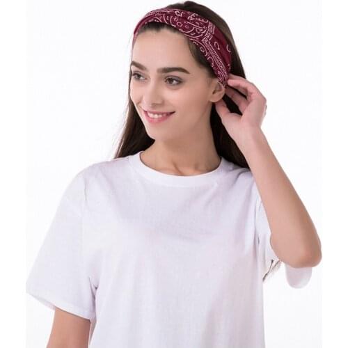 Womens European And American Sports Casual Printed Hair Bands Cross Wide Border Headband Sweat-absorb Headband for Fitness Yoga
