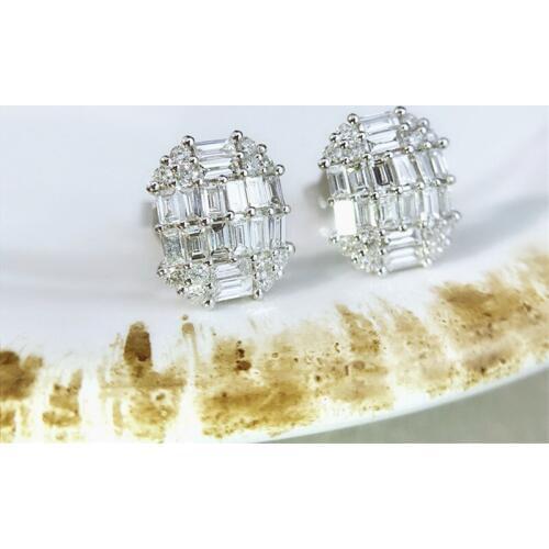 Baguette cut Lab Diamond Stud Earring Real 925 sterling silver Engagement Wedding Earrings for Women Bridal Charm Party Jewelry