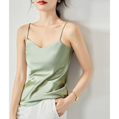 Elegant Satin Spaghetti Strap Cami Tops Sexy V Neck Backless Summer Camisole Ladies Casual Sleeveless Sling Top 2021 Women Camis