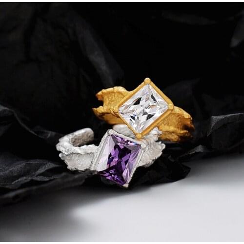 Amaiyllis S925 Sterling Silver Light Luxury Inlaid Crystal Ring Open Burned Texture Index Finger Ring Jewelry