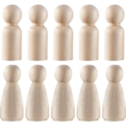 10 Pieces 65 mm Unfinished Wooden Peg Dolls Wooden Tiny Doll Bodies People Decorations,Wood Color-ABUX