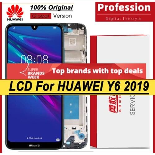 100% Original 6.09'' IPS Display with Frame for Huawei Y6 2019 Y6 Pro 2019 LCD Touch Screen Digitizer Y6 Prime 2019 Repair Parts
