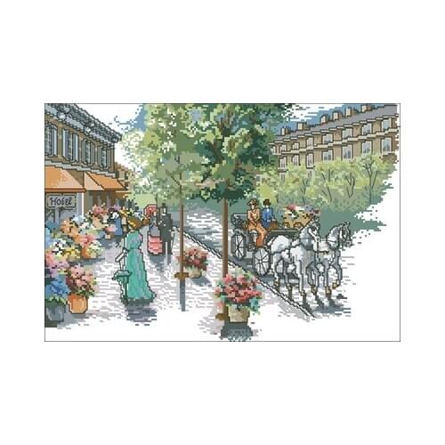 22-JCA-Busty Street Needlework,For Embroidery,DIY 14CT Unprinted Arts Cross stitch kits Set Cross-Stitching Home Decor