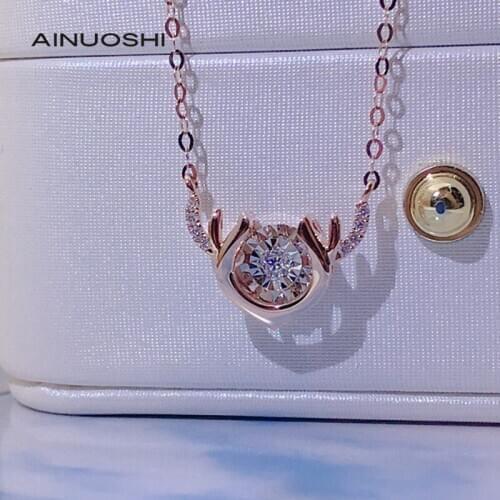 AINUOSHI 18K Gold Round Cut 0.065ct Real Diamond Dancing Cute Antler Necklace , Popular Light Luxury , Anniversary Jewelry 18