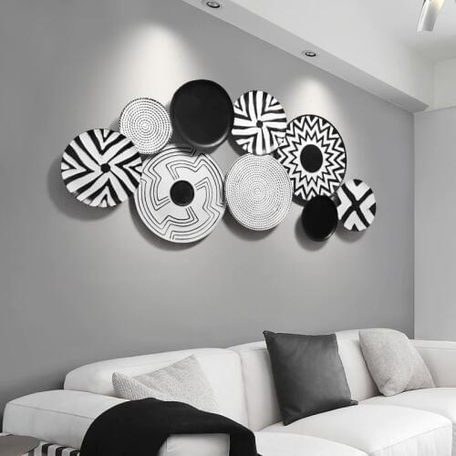 American Wrought Iron Wall Hanging Black And White Round Shape Crafts Art Home Livingroom Wall Decor Sofa Background Accessories