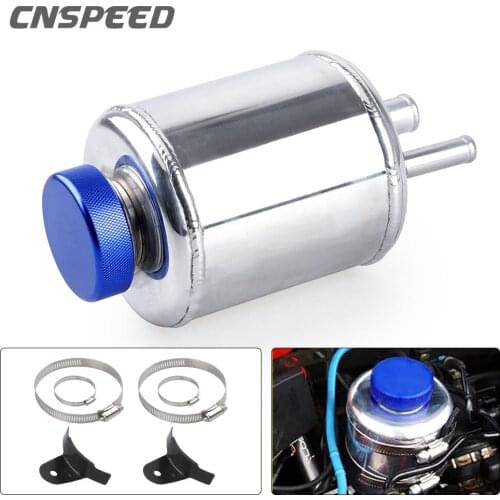 Power Steering tank Fluid Reservoir Oil Fuel Catch Can Surge Tank Universal Silvery Aluminum Alloy Racing With Clamps Kit