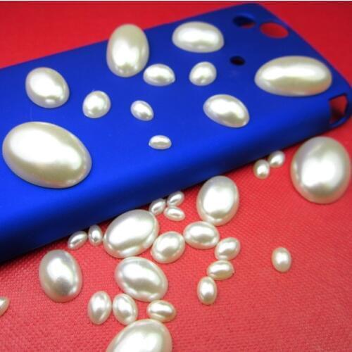 Free Shipping Ivory/White Craft ABS Imitation Oval Shape Half Pearls Flatback Pearls Resin Scrapbook Beads Decorate Diy