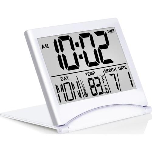 Betus Digital Travel Alarm Clock - Foldable Calendar Temperature & Timer LCD Clock with Snooze Mode