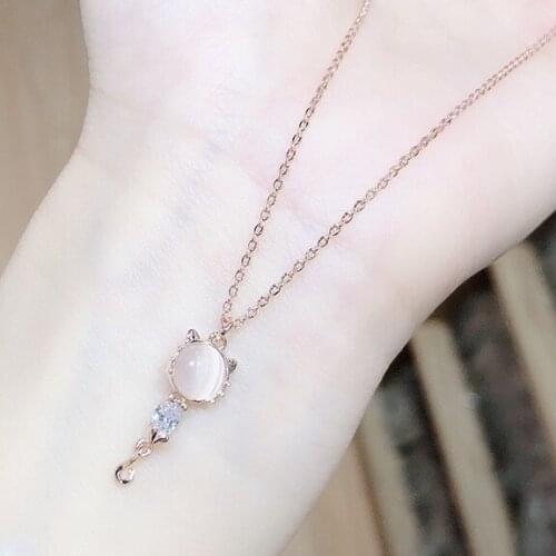 BOTU 2021 New Fashion Pendant Creative Pink Crystal Rose Gold Pendant Cute Animal Shape Pendant Necklace for Women