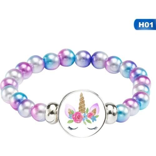 Trendy Unicorn Beads Bracelets 18mm Snap Holder Buttons Dome Cabochon Unicorn Charms Bracelet Jewelry Girls Women Boy Gift