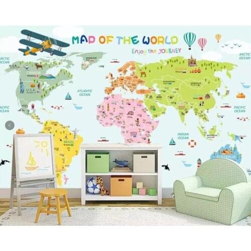 CJSIR Custom 3d Photo Wallpaper Cartoon World Map Sofa TV Background Mood Nature Mural Wall Paper for Child Living Room Decor
