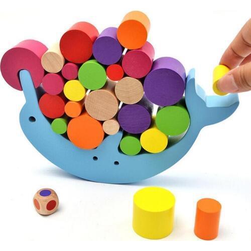 Wooden Dolphin Balance Block Game Childrens Wooden Stacks High Toys Desk Toys Early Learning Games