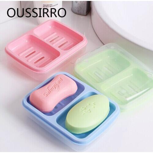 Bathroom Double Cell Waterproof Cover Covered Soap Box Fashion Soap Tray Two Lattice Water Plastic Soap Box Bathroom Accessories