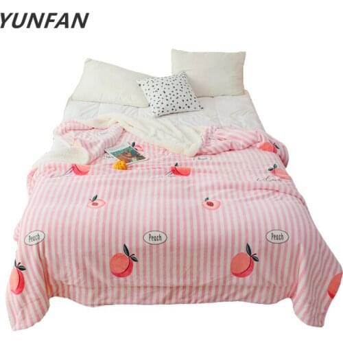 Stripe fleece blankets and throws Adult Thick Warm winter Blanket Home Super Soft duvet luxury pink fruits Blankets On Bedding